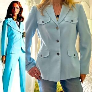 Vintage Blue Polyester collared Blazer Pockets Button front by Stanley Blacker